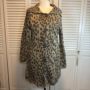 CHICOS WOMENS LEOPARD ANIMAL PRINT WOOL BLEND BUTTON FRONT COLLARED CARDIGAN